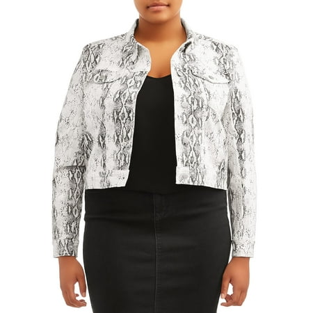 Almost Famous Juniors' Plus Size Snakeskin Denim Jacket