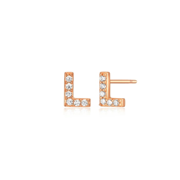 Forever Facets "L" CZ Earrings in Rose Gold over Sterling Silver, Adult Female