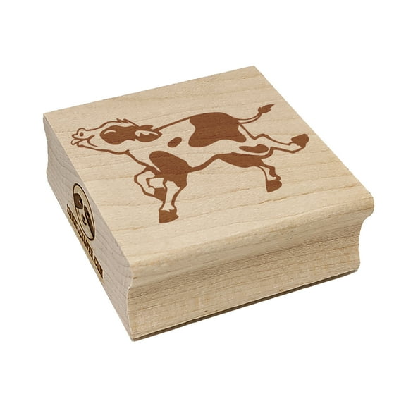 Happy Prancing Spotted Cow Calf Square Rubber Stamp Stamping Scrapbooking Crafting - Large 2.75in