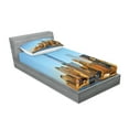 thumbnail image 2 of Ambesonne Landscape Fitted Sheet & Pillow Sham Set, New York City Skyline, Twinxl, Pale Blue Orange, 2 of 2