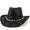 001#Black, variant on Unisex Hollow‑Woven Straw Cowboy Hat, Wide Bendable Brim Breathable Sun Hat for Summer Beach Vacation Outdoor Activities