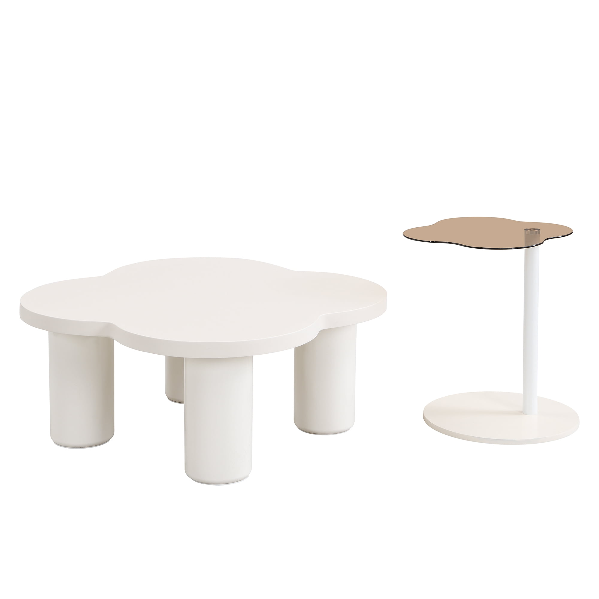Euroco Modern Petal-Shaped Nesting Coffee Table Set with Glass & Solid Surface Tops
