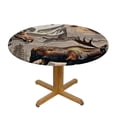 thumbnail image 3 of Orinice Moose Birds Wood Paneled Room Round Table Cover Stain Resistant Washable Indoor Outdoor Tablecloth Kitchen Dining Wedding Parties Full Width Single-Sided Printing 100% Polyester Fiber 54-58, 3 of 8