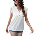 thumbnail image 4 of Defitshape Women's V Neck T Shirt Cotton Shirt Short Sleeve Summer Ruffle Soft Flutter Sleeve Tshirt White 4-6, 4 of 4