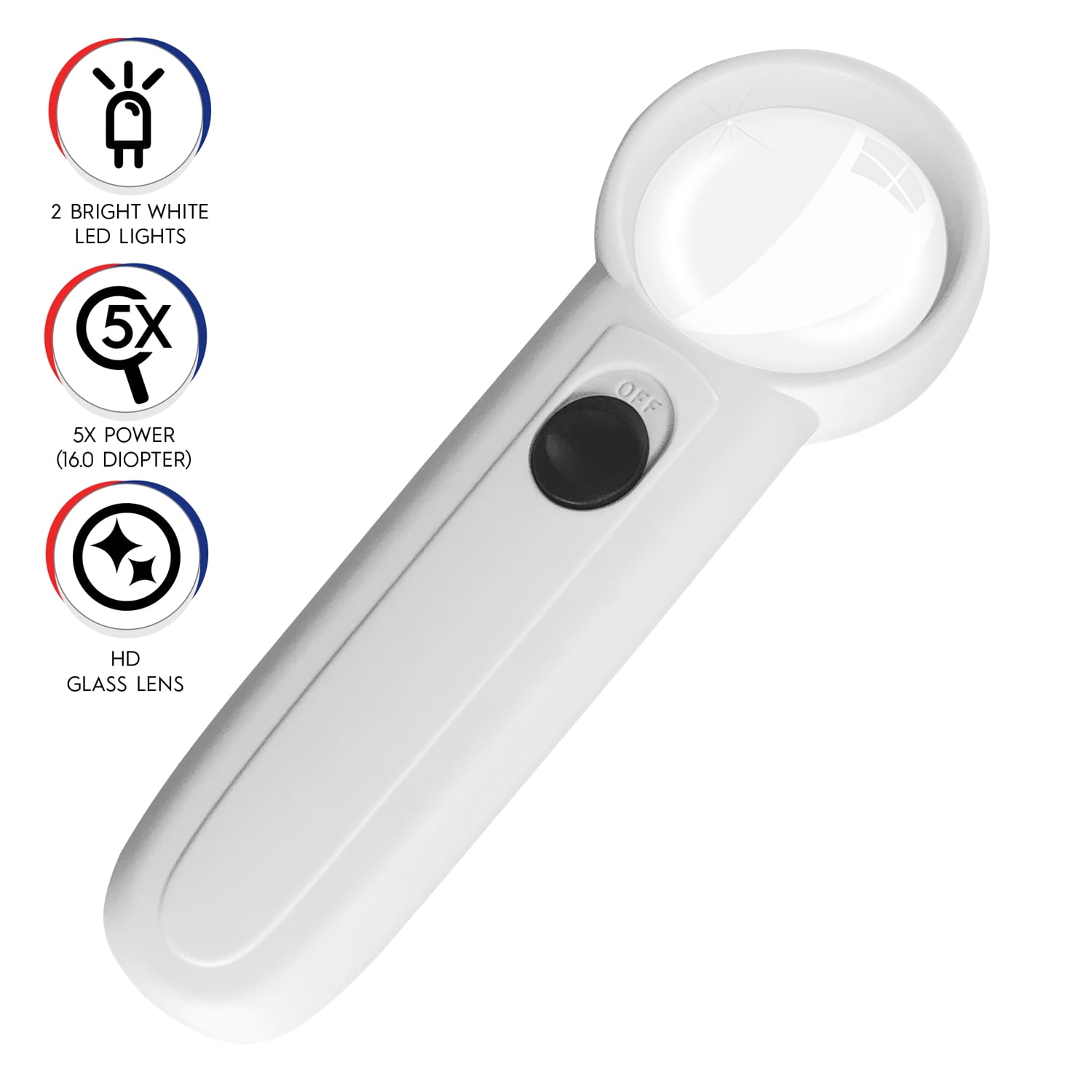 Up to 5X Magnification Handheld Pocket Magnifying Glass w/ Auto Flip LED Light 