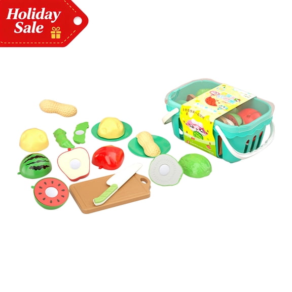 Kids Fruit and Vegetable Cutting Toy Set with Basket 11 Pcs, Pretend Play Kitchen Cutting Food Toy for Toddlers 3-5, Learning Educational Toys for 1-5, Christmas Birthday Gifts for Kids (B)