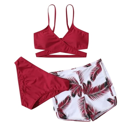 TANGNADE Womens Swim Bottoms Women s Spaghetti Strap High Waist Bikini Set Sports Sexy Swimsuit Three Piece Swim Bottom