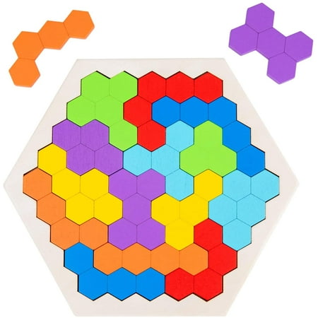 Wooden Hexagon Puzzle for Kid Adults-Shape Pattern Block Tangram Brain
