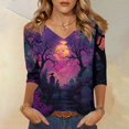 thumbnail image 2 of Trgacdwlo S-5XL Halloween Shirts for Women Vintage Ghost Pattern V Neck Womens 3/4 Sleeve Tops Fall Cat Pumpkin Print Pullover for Women, 2 of 7