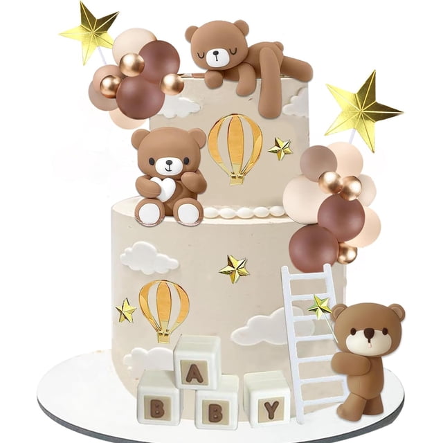 Decoración para tartas de oso con letras de bebé, decoración para fiestas de cumpleaños (café)