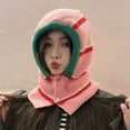 thumbnail image 2 of Scarf Hat Button Design Anti-shrink High Elasticity Striped Neck Warmer Beanie One-piece Cap for Outdoor, 2 of 10