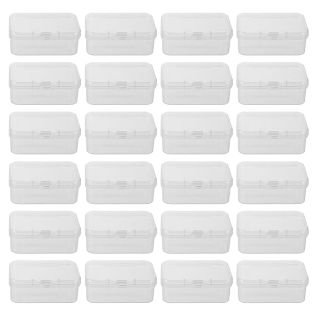 Caja de almacenamiento rectangular de plástico transparente con tapa abatible para artículos pequeños y cuentas, organizador de piezas de joyería y suministros para manualidades, 100 unidades.