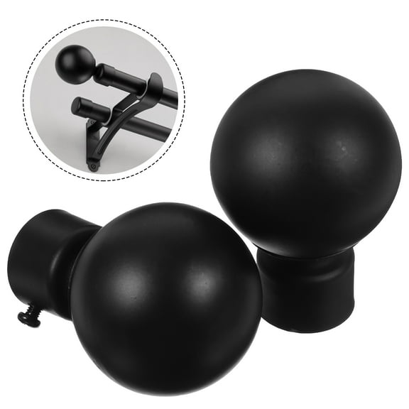 ibasenice 2Pcs Iron Black Window Pole Head Caps Strong Rust Resistant Curtain Rod End Finials
