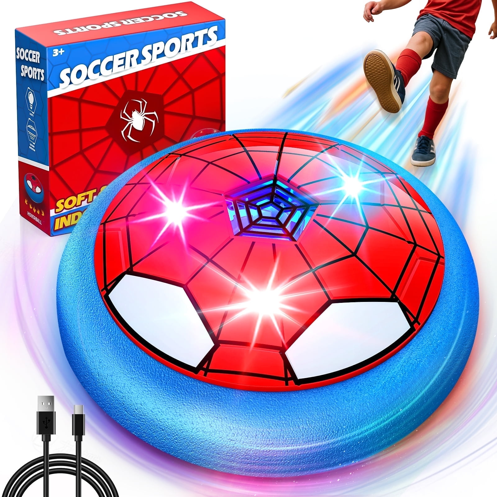 Huge Wave Rechargeable Hover Soccer Ball for Kids, with LED and Soft Foam Bumper Indoor and Outdoor Play, Sports Christmas Birthday Gift for Boys Girls 3-8 Years