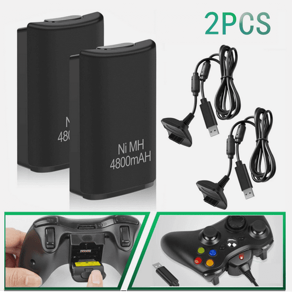 2 PCS  Rechargeable Battery Pack Charger Cable Dock For Xbox 360 Wireless Controller.