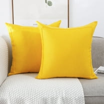 Jepeak Pack of 2 Throw Pillow Covers Burlap Linen Cushion Cases, Home Decorative Farmhouse Solid Square Pillow Covers for Bed Sofa Couch Chair (18x18 inches, Bright Yellow)