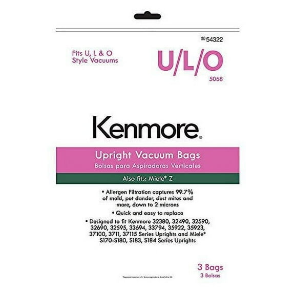 Kenmore 54322 3 Pack Style U/L/O Upright Vacuum Bags