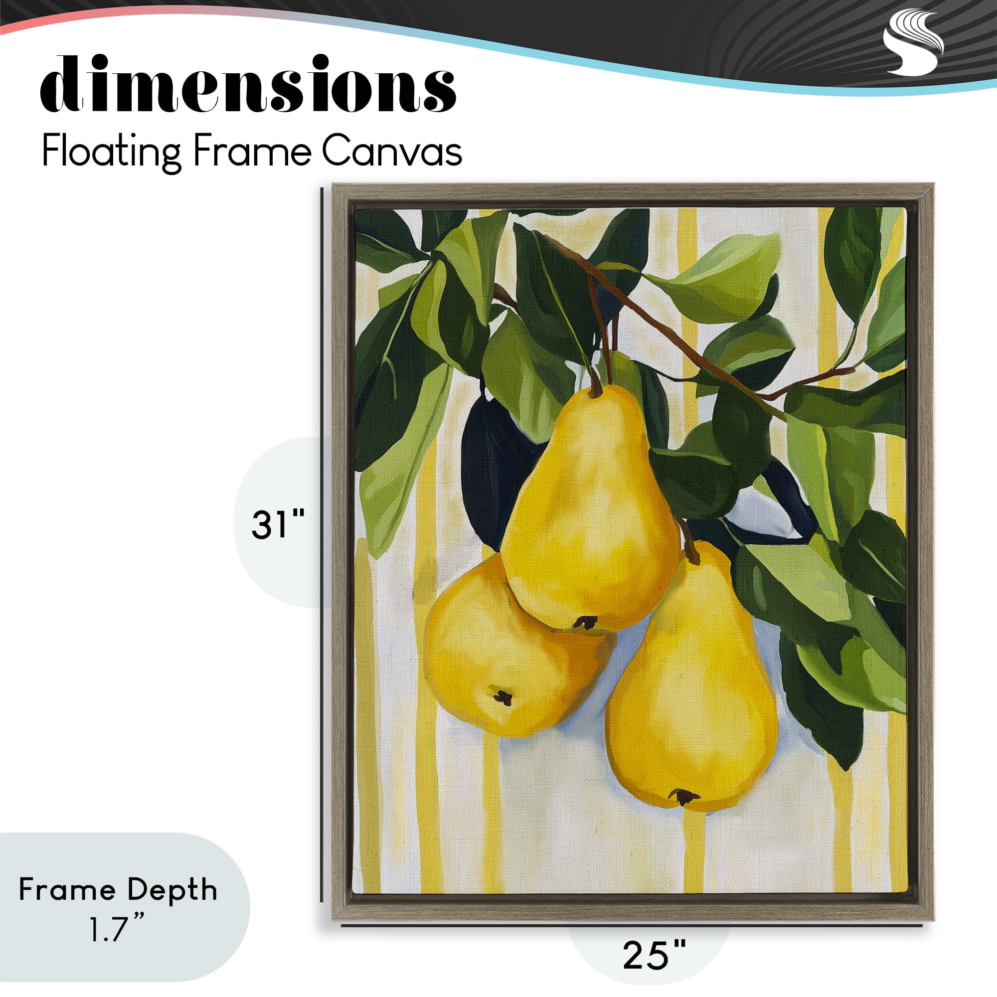 Stupell Industries Pears on Lush Branch Brown Framed Floater Canvas Wall Art, design by Yen