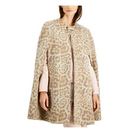 INC Womens Brown Pocketed Animal Print Evening Cape Style Jacket M