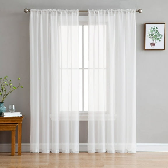 White Semi Sheer Curtains 84 Inch Length 2 Panels Set, Pure White Solid Color Simple Minimalism Art Sheer Kitchen Curtain Privacy Voile Window Curtain for Living Room Bedroom Rod Pocket Drapes