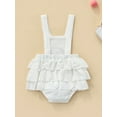 thumbnail image 4 of Baby Girl Summer Ruffle Romper Sleeveless Elastic Waist Rainbow Embroidery Strap Bodysuit, 4 of 9