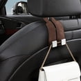 thumbnail image 4 of 2pcs Leather Car Seat Headrest Hooks with Phone Holder, Multifunctional Backseat Organizer Hanger, Durable Storage Hook for Wallets, Bags & Purse, Easy Install Auto Accessory for Car Interior, Brown, 4 of 5