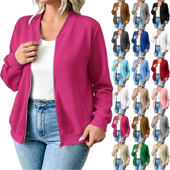 Women Casual Full Zip Up Comfy Loose Long Sleeve Sweatshirt Coat Jacket with Pockets Winter Fall Outfits