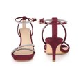 thumbnail image 5 of BLISSFUL STEP Women's Shoes Rhinestones Kitten Heels Ankle Strap Square Toe Faux Suede Sandals  Burgundy 6, 5 of 6