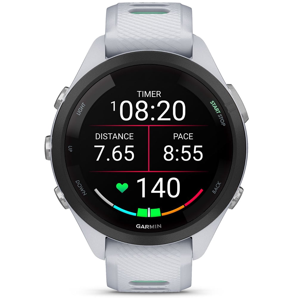 Garmin 010-02810-04 Forerunner 265S GPS Smartwatch Whitestone/Neo Tropic Bundle with Deco Essentials Charging Dock, Silicone Dust Cover 3 Pack and USB Type C Charging Cable