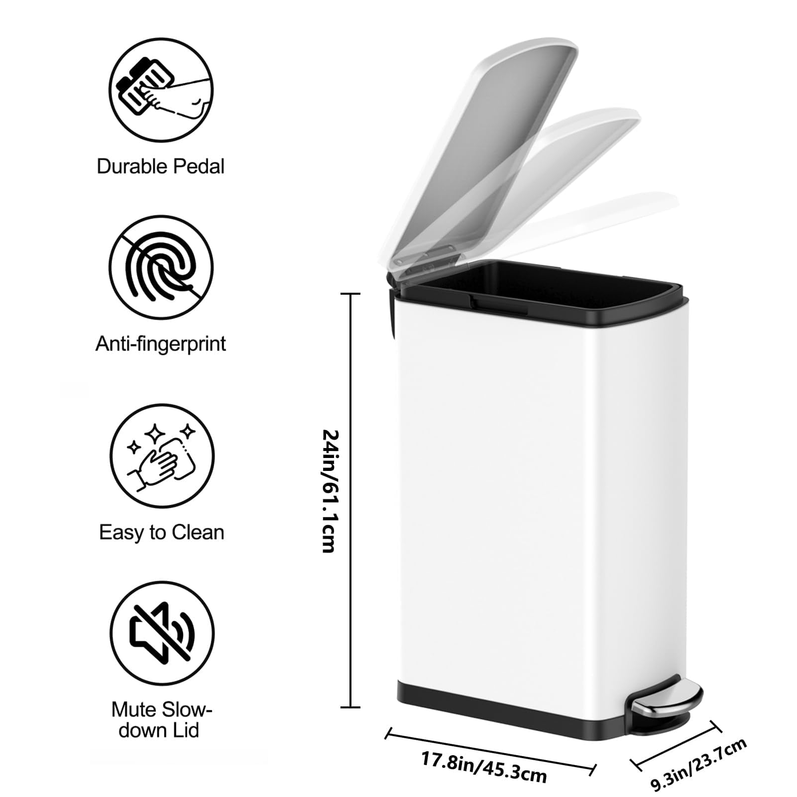 Accreate Slim Kitchen Trash Can 13 Gal, Skinny Stainless Steel Garbage Can with Removable Inner Bucket & Soft Close Lid, Narrow Trash Bin for Bathroom Living Room Office