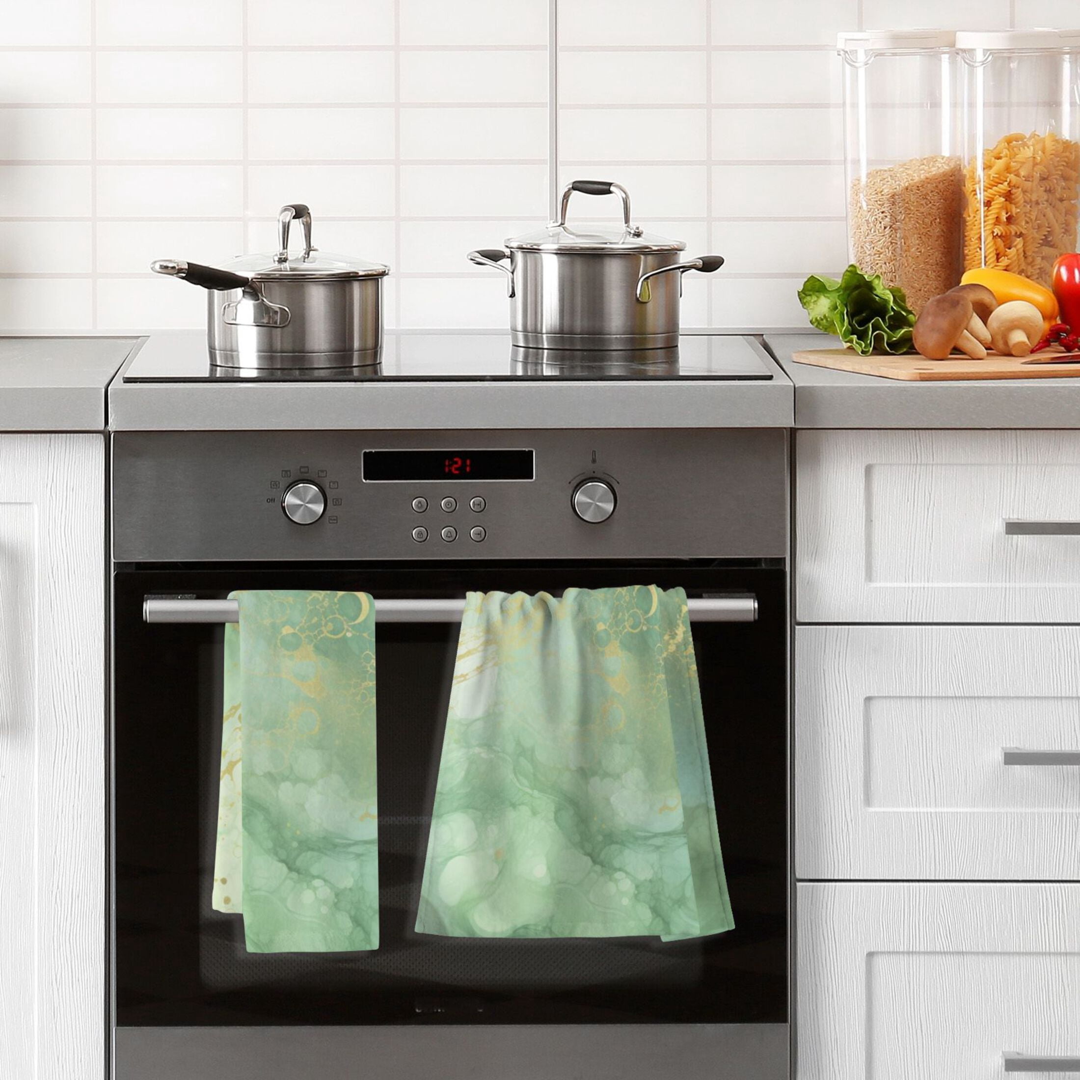 Emerald Green and Gold Marble Hand Towel Set 2 Pcs Cotton Absorbent Soft Face Towels Bath Towels for Bathroom Kitchen Shower Hotel Decor 16"x28"