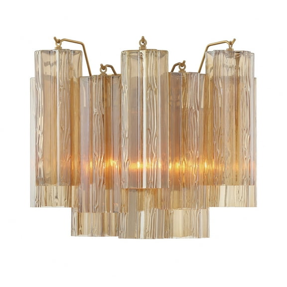 ADD-302-AG-AM Crystorama Lighting Addis - 2 Light Wall Mount-11.75 Inches Tall and 14.5 Inches Wide-Aged Brass Finish-Amber Glass Color