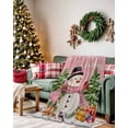 thumbnail image 2 of Winter Winter Snowman Flannel Blanket for Bed,Travel and Camping, Merry Christmas Xmas Tree Elk Pink Bottom Super Soft Cozy Blanket for All Seasons 32" x 48", 2 of 6