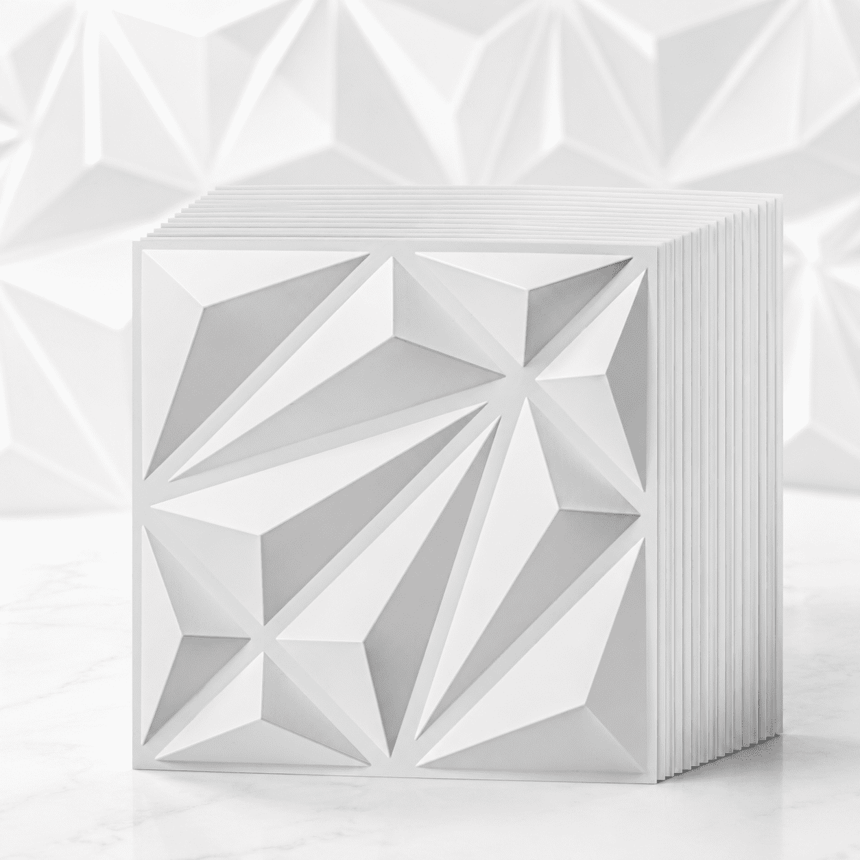 Yeslife 33-Pack White PVC 3D Wall Panel Set, 11.8"x11.8" Diamond Pattern Accent Wall Covering for Interior Home Décor - Living Room, Bedroom, Office, TV Background