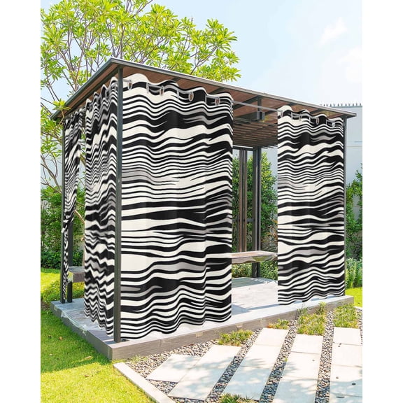 nqOlkjepod Outdoor Curtains for Patio Waterproof, Beige Black Stripe Outdoor Privacy Panels Grommet, Modern Abstract Wave Striped Blackout Outside Curtains for Porch/Cabana/Pergola 54"x84", 2 Panels