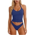 thumbnail image 5 of lcziwo Womens Tank Tops with Built in Bras Ribbed Knit Halter Sleeveless Camisole Solid Color Summer Workout Cropped Undershirt Blue XXL, 5 of 7