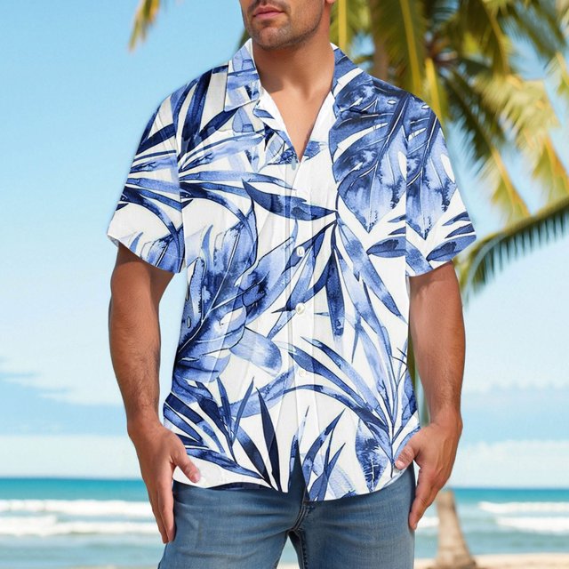 Blusa y camisa de manga corta con cuello vuelto, moda para mujer, informal, de manga corta, con cuello vuelto, con botones y estampado, blusa para hombre