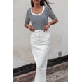 thumbnail image 6 of Plusashion Elegant Striped Half-Sleeve Tee - Scallop Trim, Vintage Chic, 6 of 8