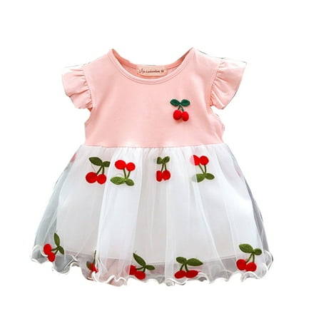 

HIBRO Children s Skirt Red Cherry Style Summer Style Short Sleeved Dress Stitching Embroidery Skirt Western Style Girl Skirt Dress for Little Girls 6 Christmas Dress 5t