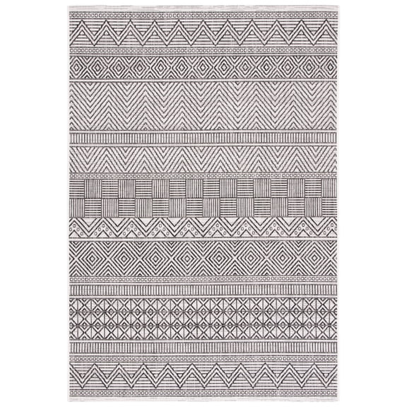 SAFAVIEH Courtyard Altan Geometric Indoor/Outdoor Area Rug, Ivory/Black, 6'7" x 9'6"