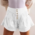thumbnail image 4 of RYRJJ Women's Shorts Summer Baggy High Waisted Ruffle Flowy Wide Leg Buttons Pleated Casual Shorts Fashion Short Shorts(White,XL), 4 of 7