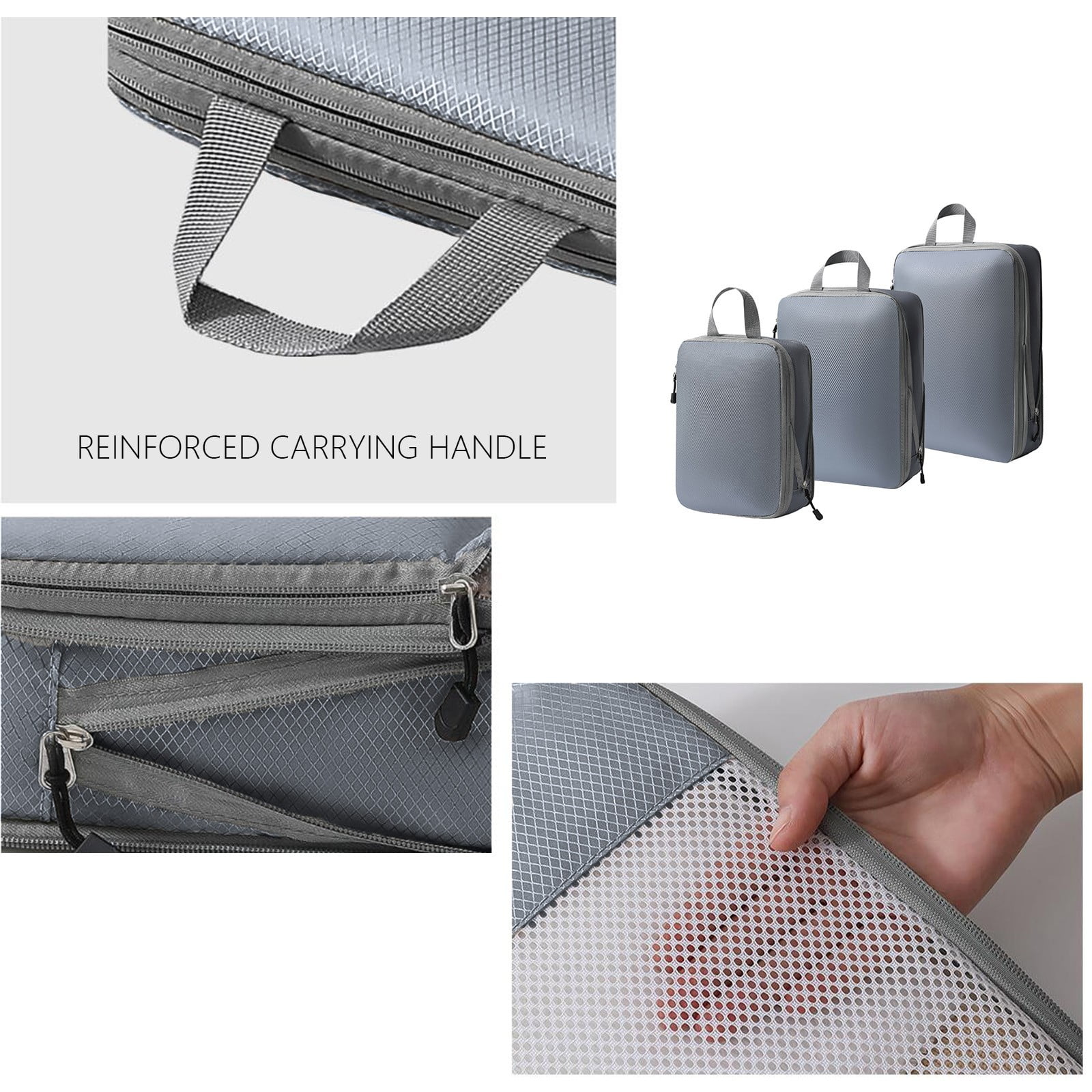 PRINxy 3Pcs Compression Packing Cubes For Travel,Travel Bags Luggage Organizers Travel Compression Cubes For Suitcases Double Capacity Design For Travel Gray