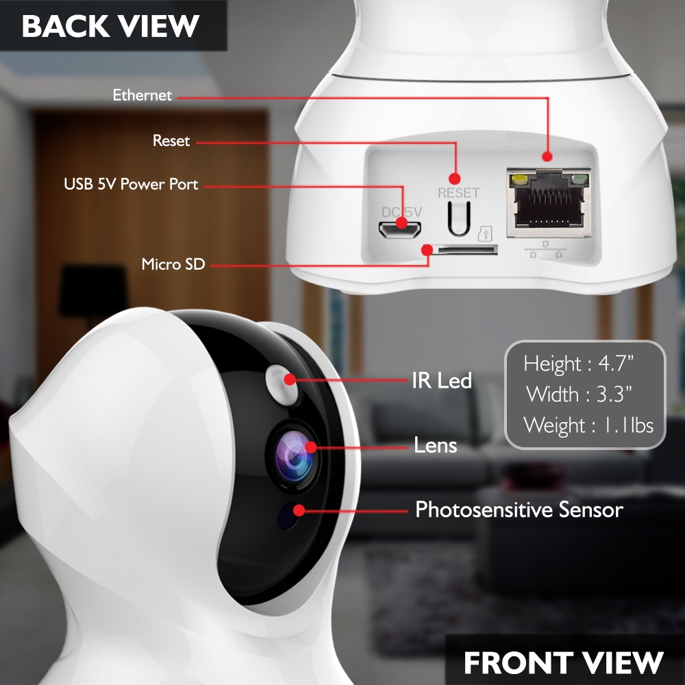 SereneLife 3MP WiFi IP Camera Smart Tracking PTZ Face Detection Compatible Wireless Home Security