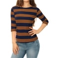 thumbnail image 1 of Dde San Patricio Camisecon mangas de codo pamujer Camisebásiinformal con cuello de barco y corte ajustado Marrón Azul Marino L, 1 of 6