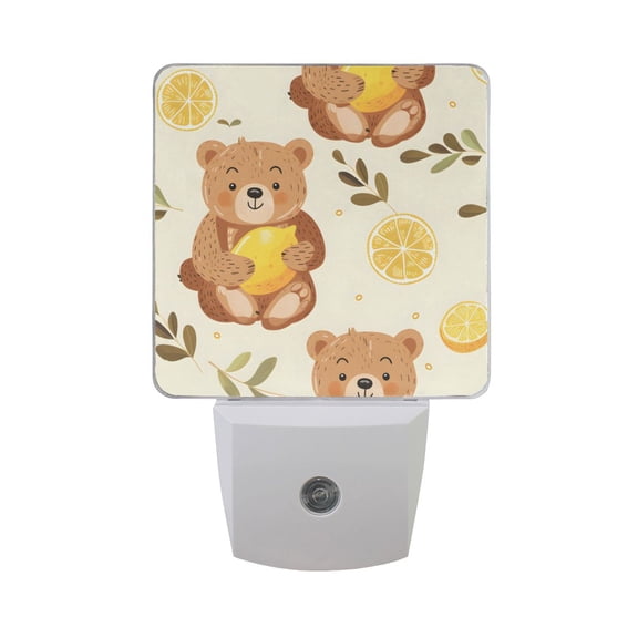 Cute Cartoon Bear and Lemon Night Light 2 Pack LED Nightlight Plug into Wall Dusk to Dawn Sensor Soft White