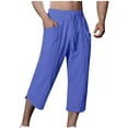 thumbnail image 3 of DODADAWANJ Linen Pants Men Capri Pant Loose Fit Breathable Summer Casual Below Knee Shorts Baggy Straight Leg 3/4 Pants Blue M, 3 of 8