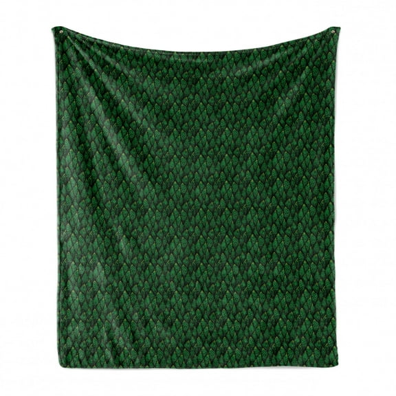 Abstract Soft Flannel Fleece Throw Blanket, Creative Green Toned Monochrome Dotted Leaves, Cozy Plush for Indoor and Outdoor Use, 50" x 60", Dark Green Emerald, by Ambesonne