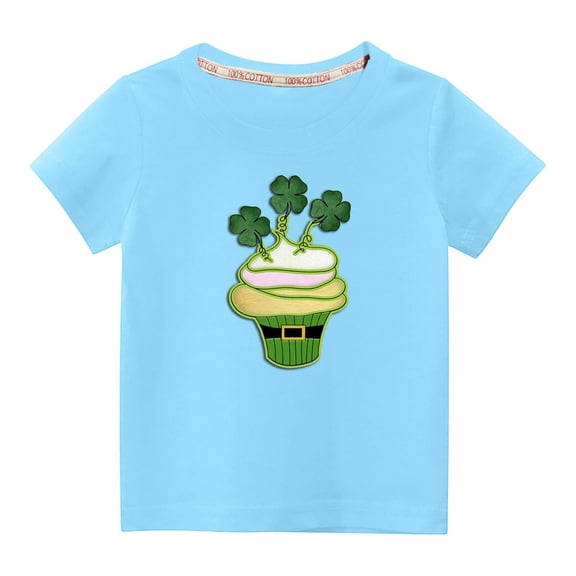 Penkiiy Toddler Kids Boys Girls Fashion Cute Round Neck Print Short Sleeve Top 7-8 Years Blue