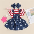 thumbnail image 4 of Bovxnpu Girls Boys Outfits Set Kids Short Sleeve Crewneck Romper Print Suspender Skirt 3Pc with Headband Set, 4 of 8