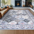 thumbnail image 2 of Astorug Moroccan Vintage Trellis Area Rug - Low-Profile Non-Slip, Machine Washable 5x8 Feet Indoor Rug for Living Room, Bedroom, Dining Room, Office, Nursery - Blue, 2 of 9